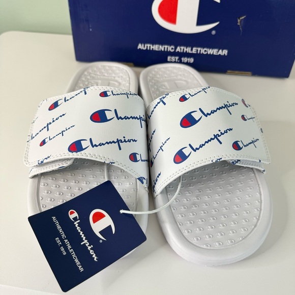 Champion Men's Athletic Slide Slip In Sandal White with Logo - Picture 3 of 9